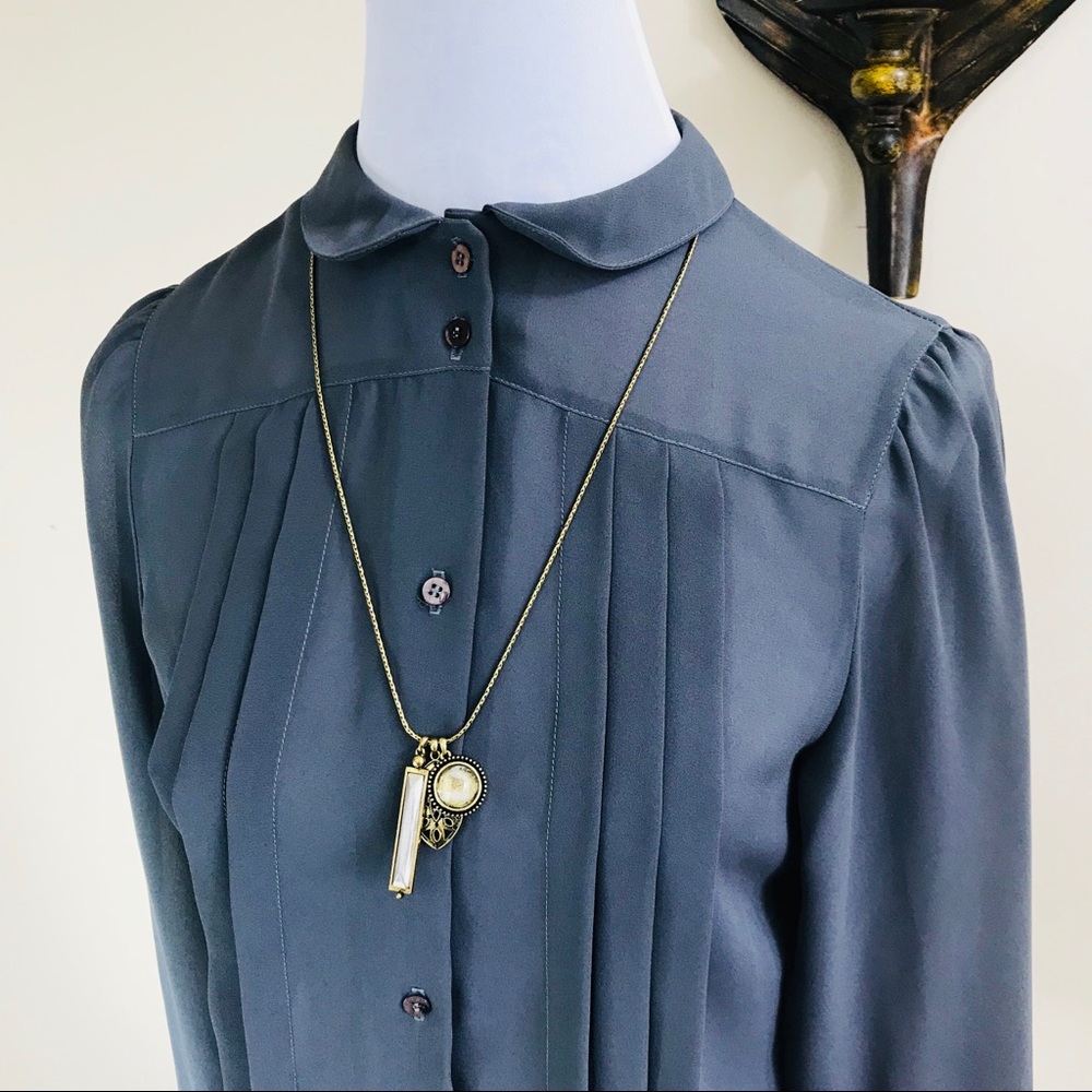 Oscar De La Renta Peter Pan Pleat Chiffon Blouse 8 - Picture 2 of 8